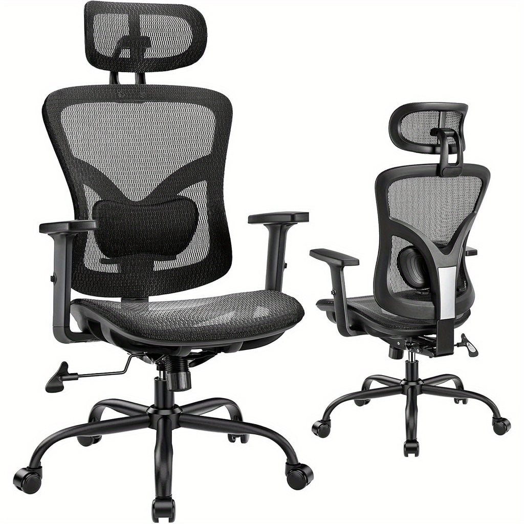 Ergonomic Mesh Office Chair | Mesh Computer Desk Chair with Adjustable Lumbar Support, 2D Headrest & Up and Down Armrest, Ergonomic Gaming Chair for Home Office, Black - PERLECARE