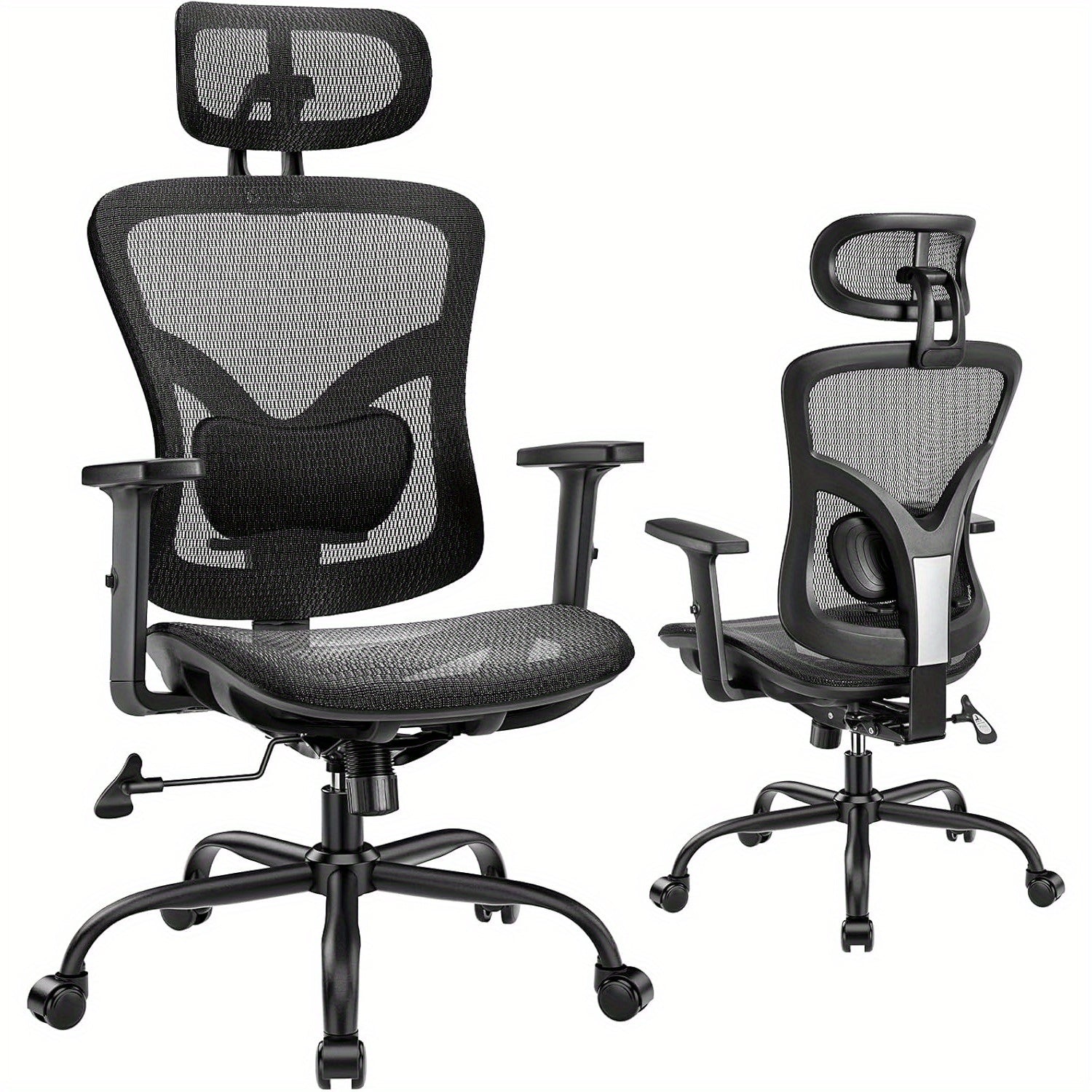 Ergonomic Mesh Office Chair | Mesh Computer Desk Chair with Adjustable Lumbar Support, 2D Headrest & Up and Down Armrest, Ergonomic Gaming Chair for Home Office, Black - PERLECARE