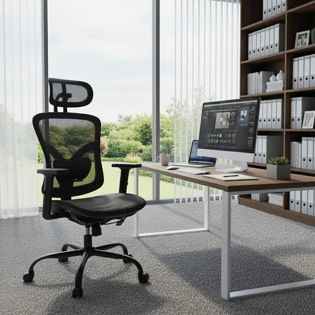 Ergonomic Mesh Office Chair | Mesh Computer Desk Chair with Adjustable Lumbar Support, 2D Headrest & Up and Down Armrest, Ergonomic Gaming Chair for Home Office, Black - PERLECARE