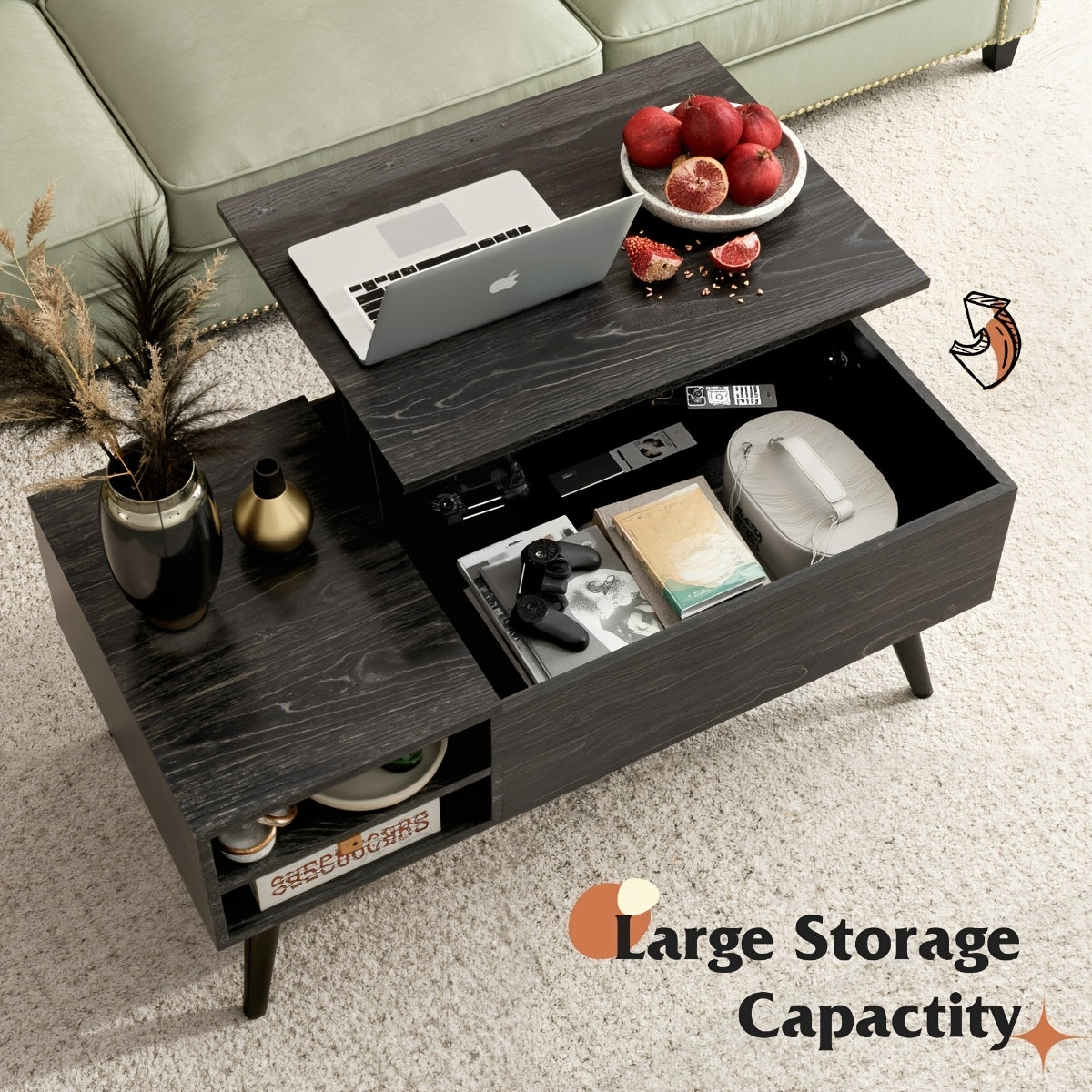 Adjustable Lift Top Coffee Table with Hidden Storage Shelf & Large Lift Tabletop - MDF Modern Lift-Top Center Table Suitable for Living Room, Office, Dining Room, Space-Saving Furniture with Hidden Compartment and Adjustable Shelves