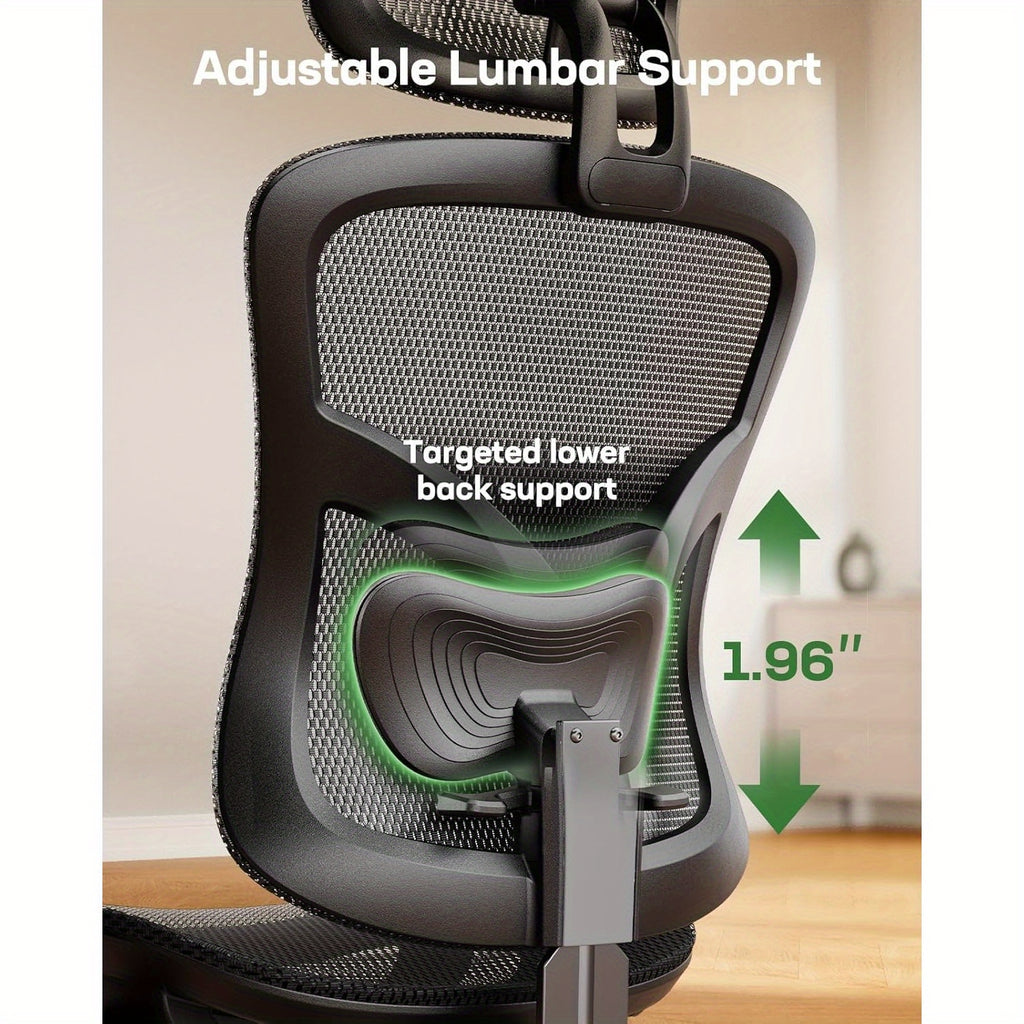 Ergonomic Mesh Office Chair | Mesh Computer Desk Chair with Adjustable Lumbar Support, 2D Headrest & Up and Down Armrest, Ergonomic Gaming Chair for Home Office, Black - PERLECARE