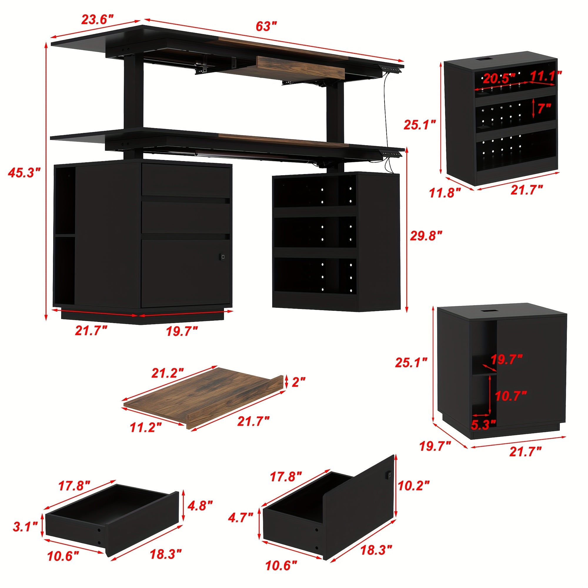 63-Inch Wide Electric Lift Desk Featuring Three Drawers And Open Shelving, Height Adjustable, Contemporary Office Desk with a Large Tabletop, Suitable for Computers And Executive Corner Use, Stylish Black Design