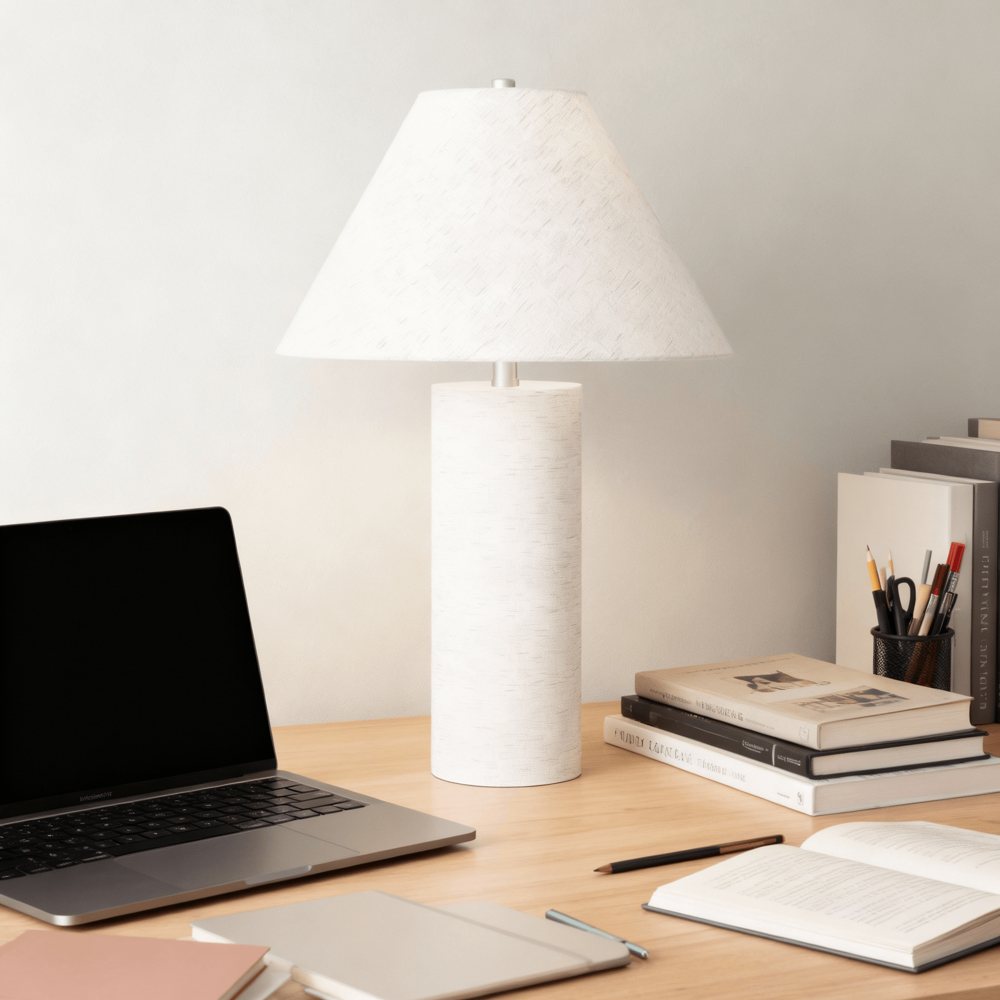 23-Inch White Table Lamp with a Modern Design and a Resin-wrapped Fabric Body, Suitable for Study Rooms, Living Rooms, Bedrooms, and Offices.