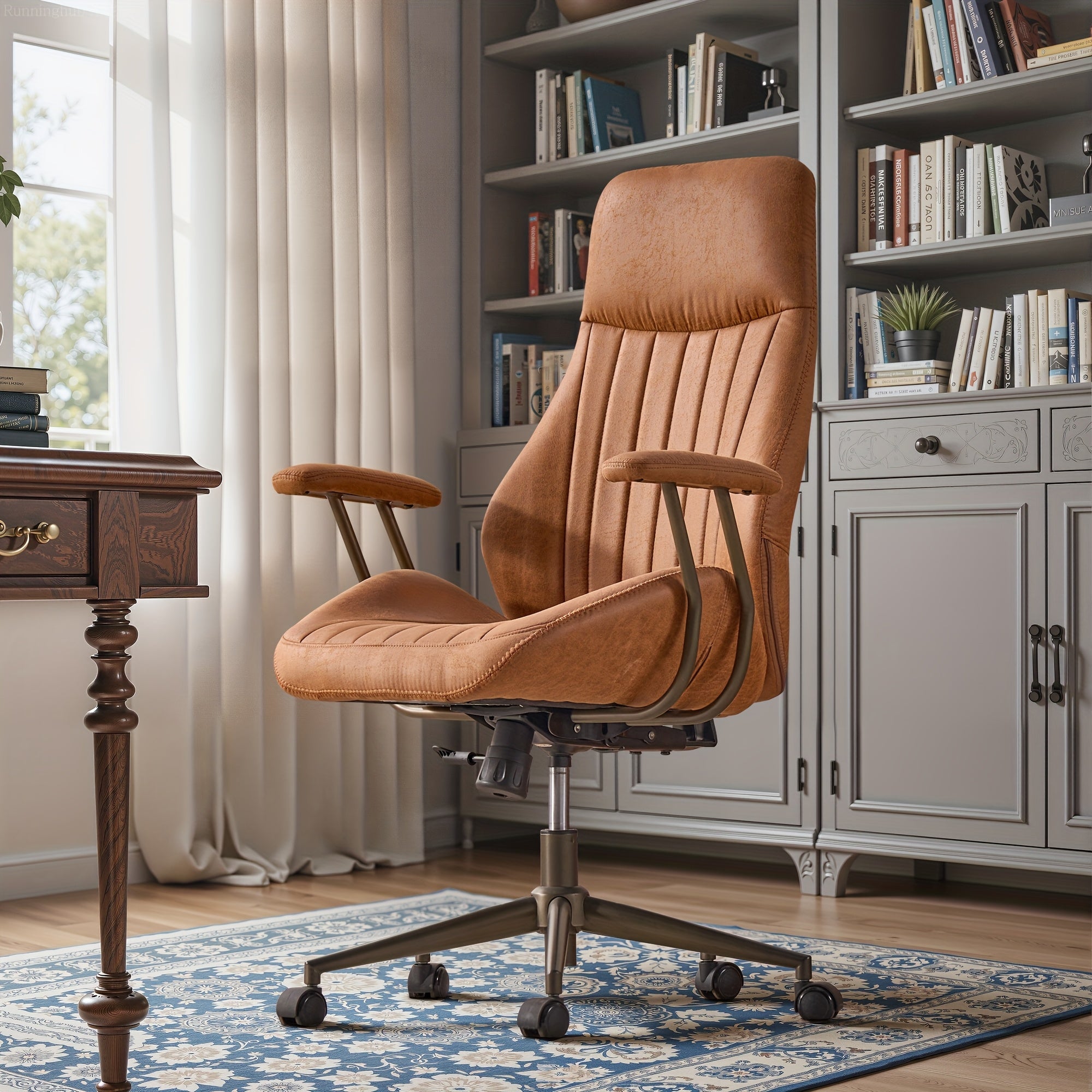 Ergonomic Executive Office Chair - High Back Suede Desk Chair with Lumbar Support, Side Pockets, and 5-Wheel Base for Comfortable Workspace, 400LBS Capacity