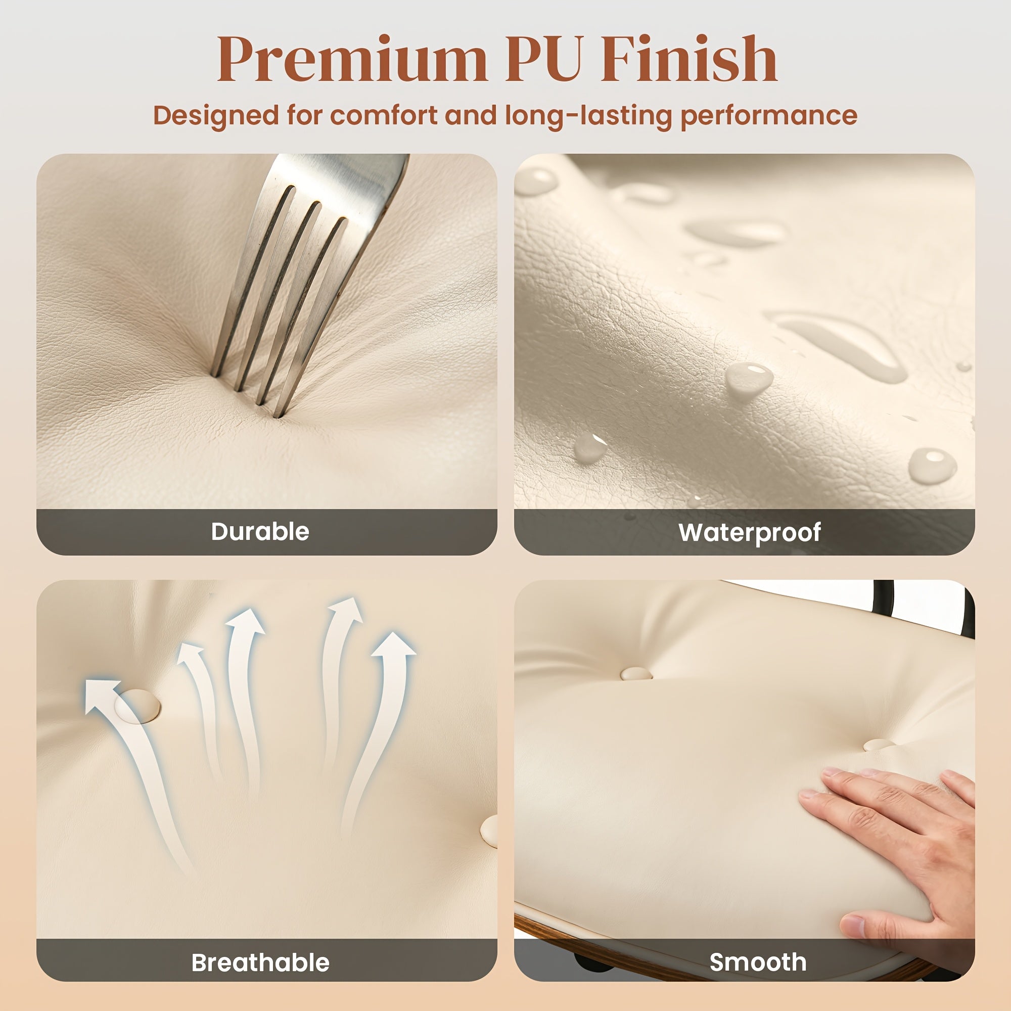 Contemporary Curved Office Seat, Armless Faux Leather Desk Chair Ideal for Limited Areas, Faux Leather Ergonomic Mid-Century Modern Swivel Chair, Compact Computer & Task Chair for Home (Available in 2 Styles)