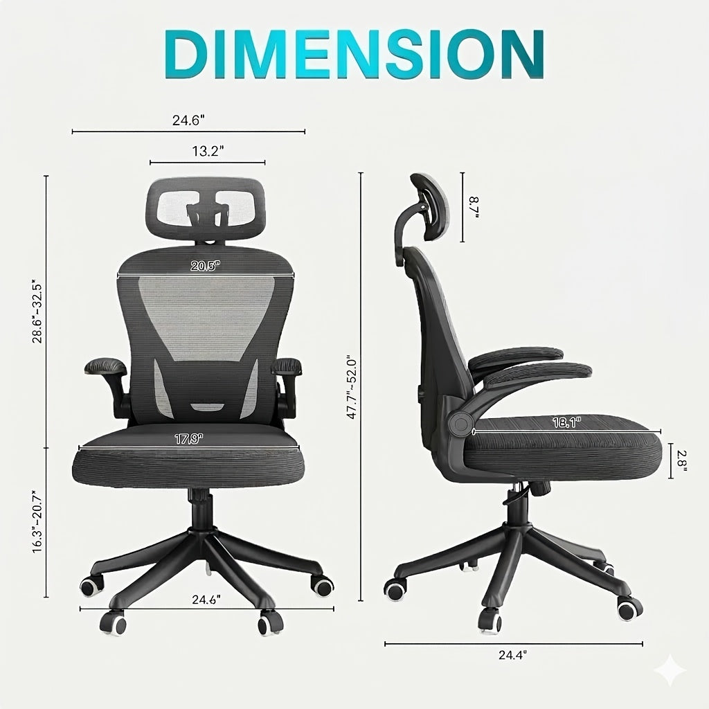 Ergonomic Office Chair M903, High Back Computer Desk Chair With Wheels, Comfy Mesh Office Chair With Adjustable Lumbar Support & Headrest, Black Swivel Executive Managerial Task Chair