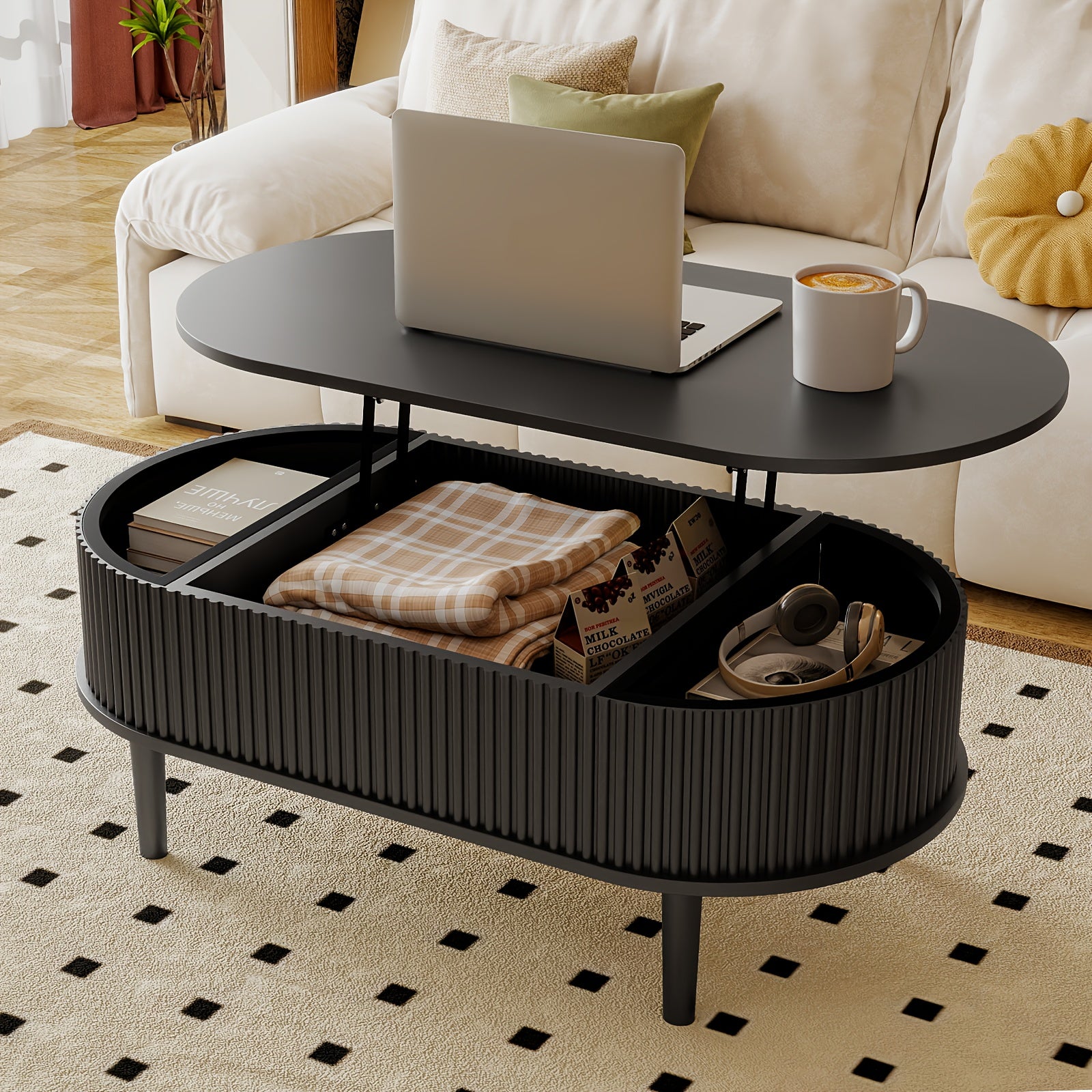 Lift Top Coffee Table | Vintage Style, Durable Wood Construction, Hidden Storage Compartment, Adjustable Storage Shelf, Modern Coffee Tables