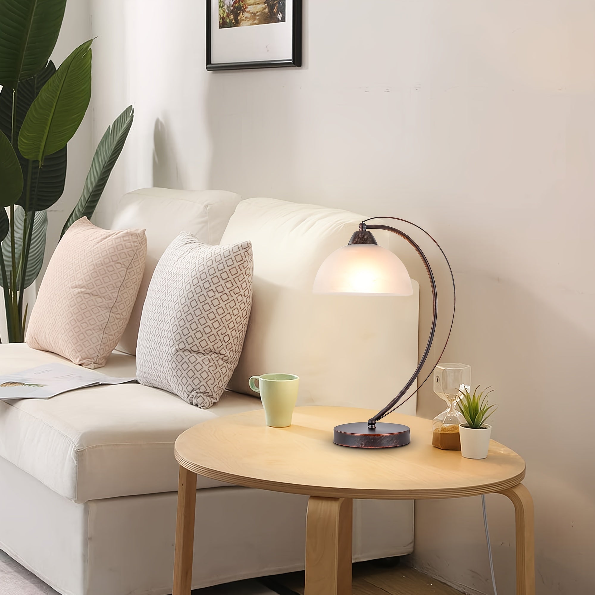 1pc Retro Swan-Neck Desk Lamp 1-light E26 Light Bulb Base (Bulb Not Included) Dimmable With White Frosted Glass Lampshade Assemble Table Lamp For Bedroom Living Room Study Home Lighting & Decor