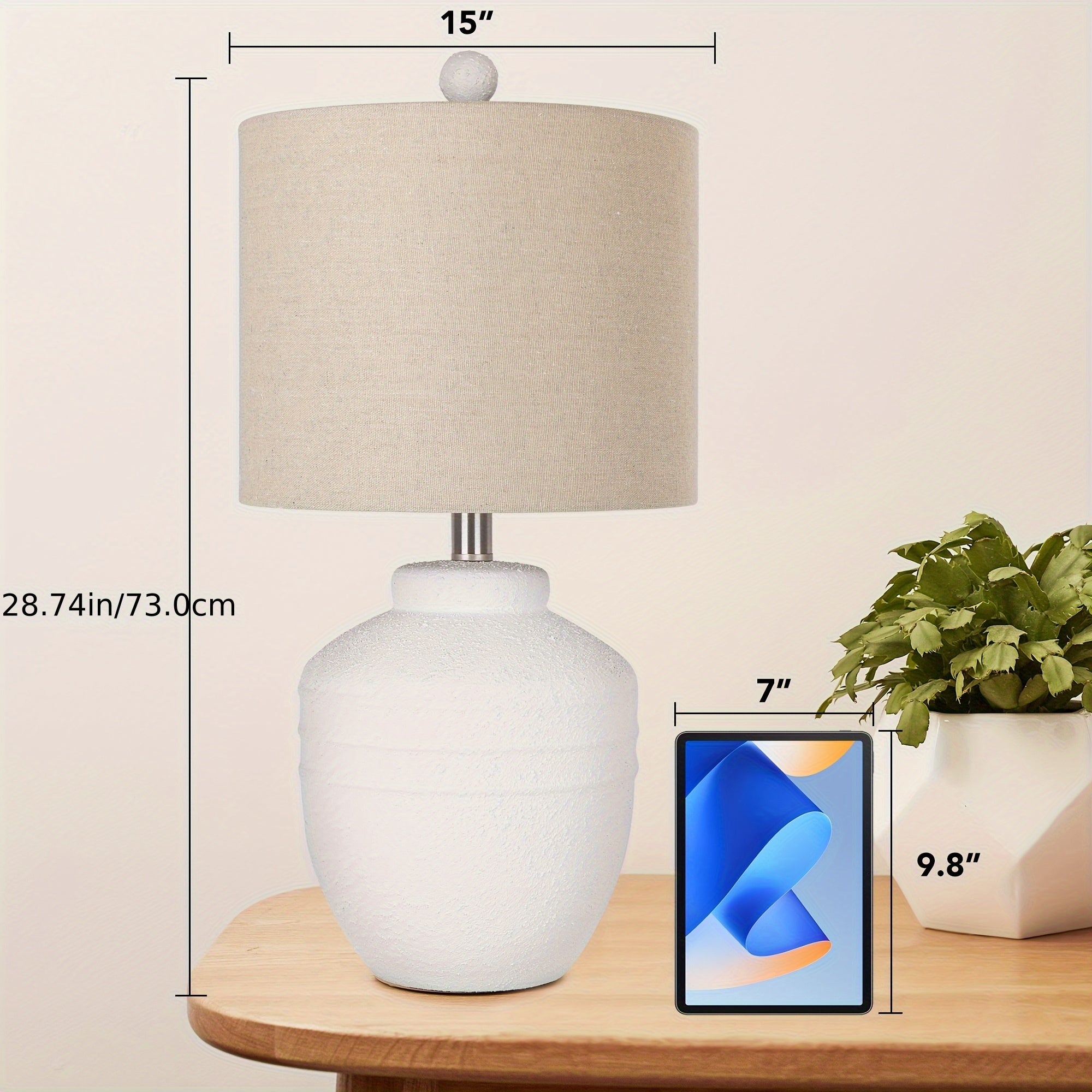 Farmhouse Jar Table Lamps 1pc, Rotary Switch Rustic Bedside Lamps with Beige Linen Shade NO Assembly Required, Pot Nightstand Lamps for Bedroom Living Room (LED Bulbs Included)