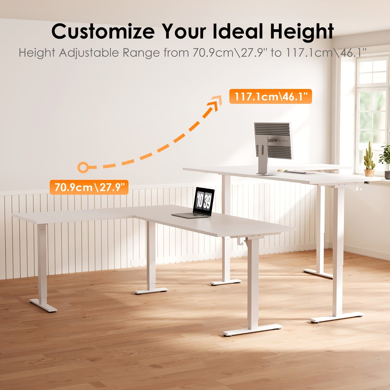 Electric L Shaped Standing Desk 63 Inch, Height Adjustable Corner Desk, Reversible Sit Stand Workstation For Home Office Or Reception Room