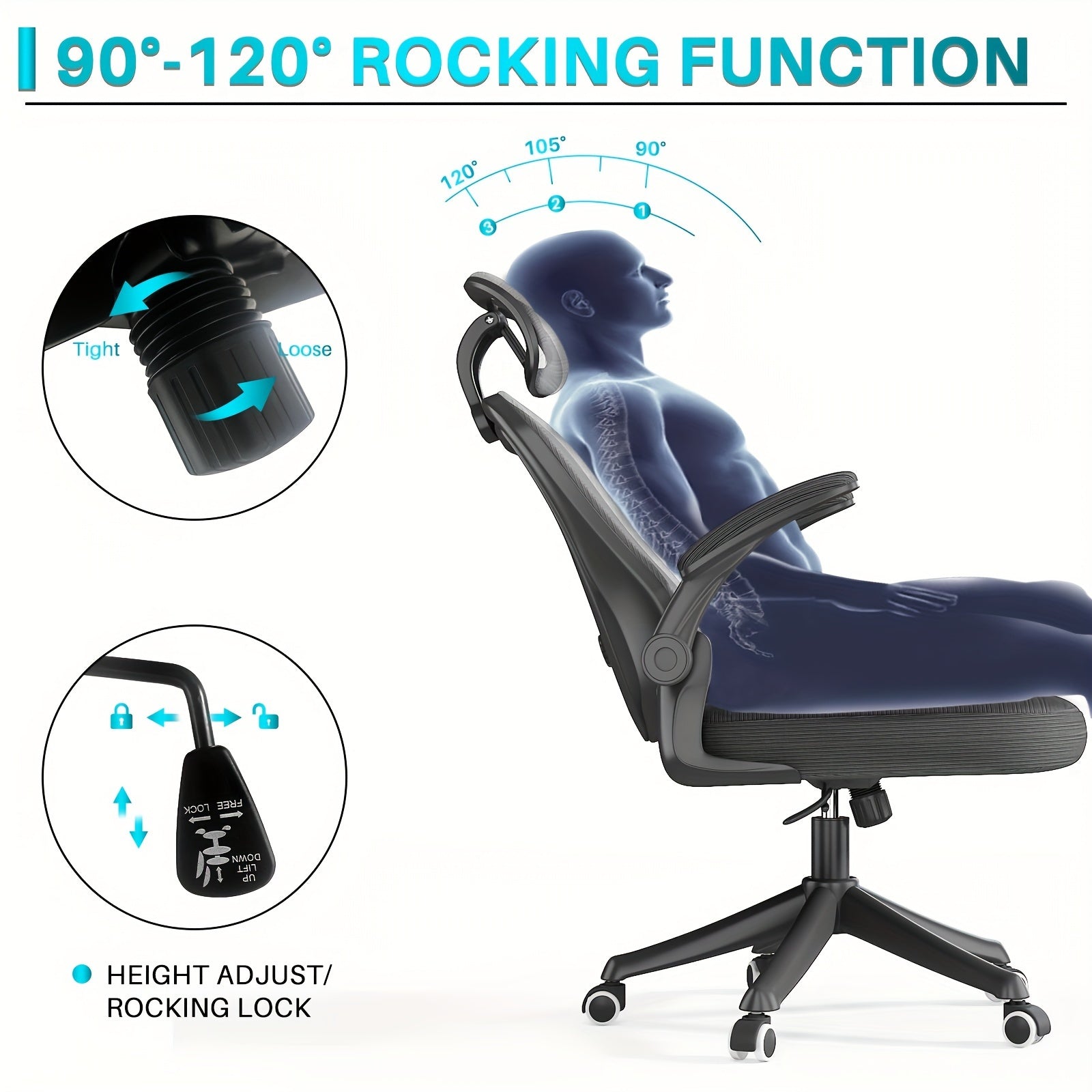 Ergonomic Office Chair M903, High Back Computer Desk Chair With Wheels, Comfy Mesh Office Chair With Adjustable Lumbar Support & Headrest, Black Swivel Executive Managerial Task Chair