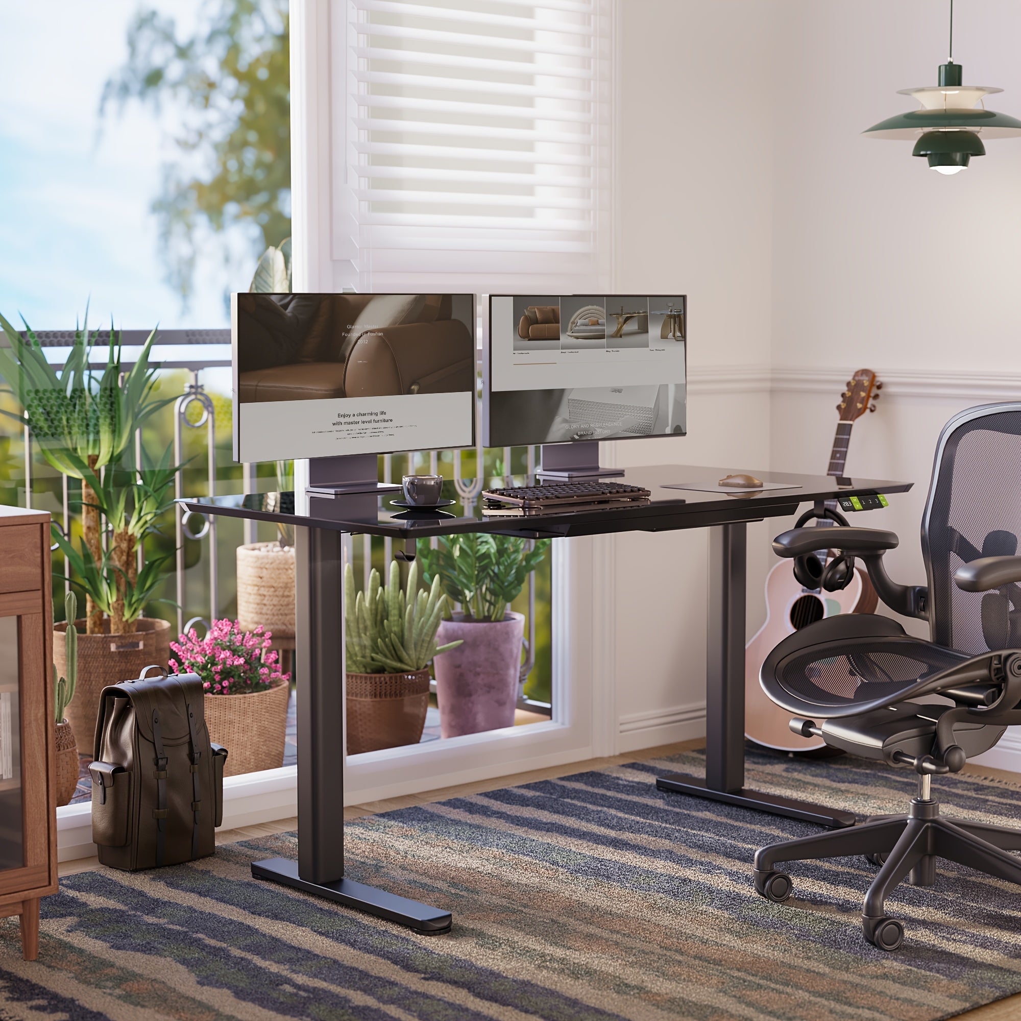 48\u002F55-inch Electric Height-Adjustable Glass Standing Desk with Drawers - Ultra-Thin Modern -Standing Table Suitable for Home Office, Gaming Desk, Study Desk, Quick Assembly, White\u002FBlack, Glass\u002FMetal, Adjustable Voltage