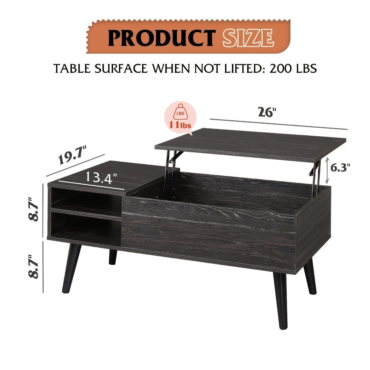 Adjustable Lift Top Coffee Table with Hidden Storage Shelf & Large Lift Tabletop - MDF Modern Lift-Top Center Table Suitable for Living Room, Office, Dining Room, Space-Saving Furniture with Hidden Compartment and Adjustable Shelves