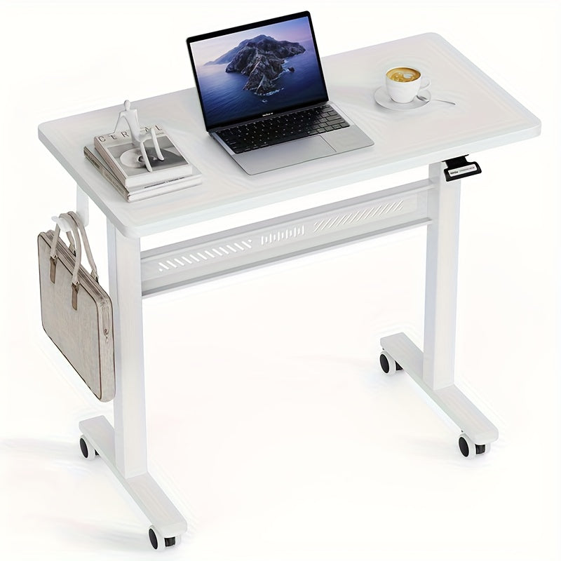 Wheeled Mobile Standing Desk, Pneumatically Adjustable Height Desk for Walking, Rolling Computer Workstation for Home Office