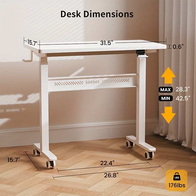 Wheeled Mobile Standing Desk, Pneumatically Adjustable Height Desk for Walking, Rolling Computer Workstation for Home Office