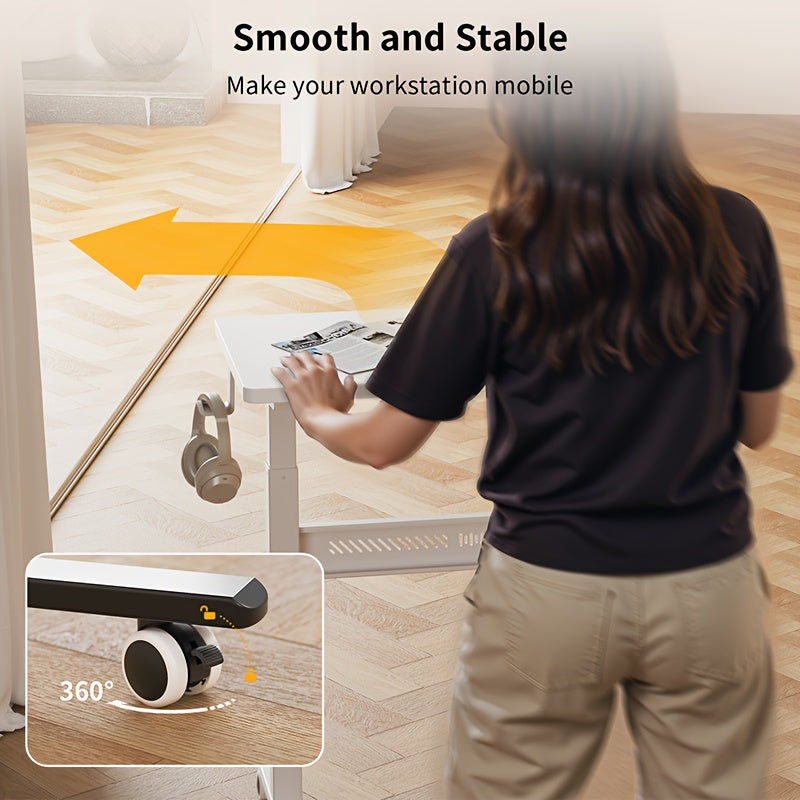 Wheeled Mobile Standing Desk, Pneumatically Adjustable Height Desk for Walking, Rolling Computer Workstation for Home Office