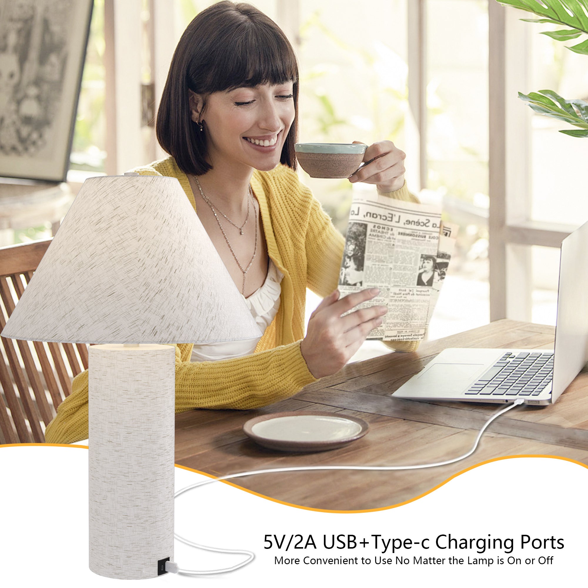 23-Inch White Table Lamp with a Modern Design and a Resin-wrapped Fabric Body, Suitable for Study Rooms, Living Rooms, Bedrooms, and Offices.