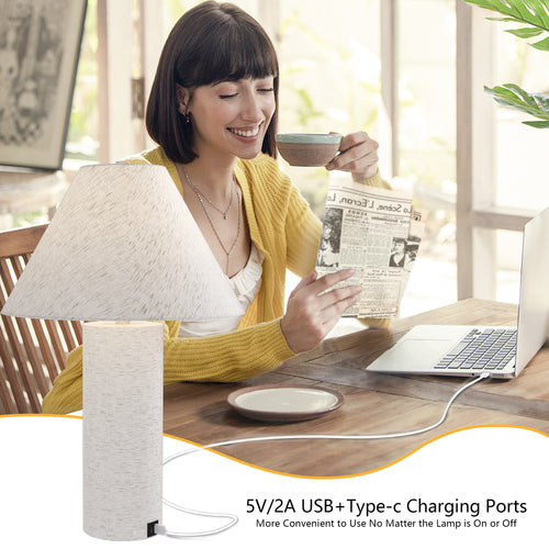23-Inch White Table Lamp with a Modern Design and a Resin-wrapped Fabric Body, Suitable for Study Rooms, Living Rooms, Bedrooms, and Offices.