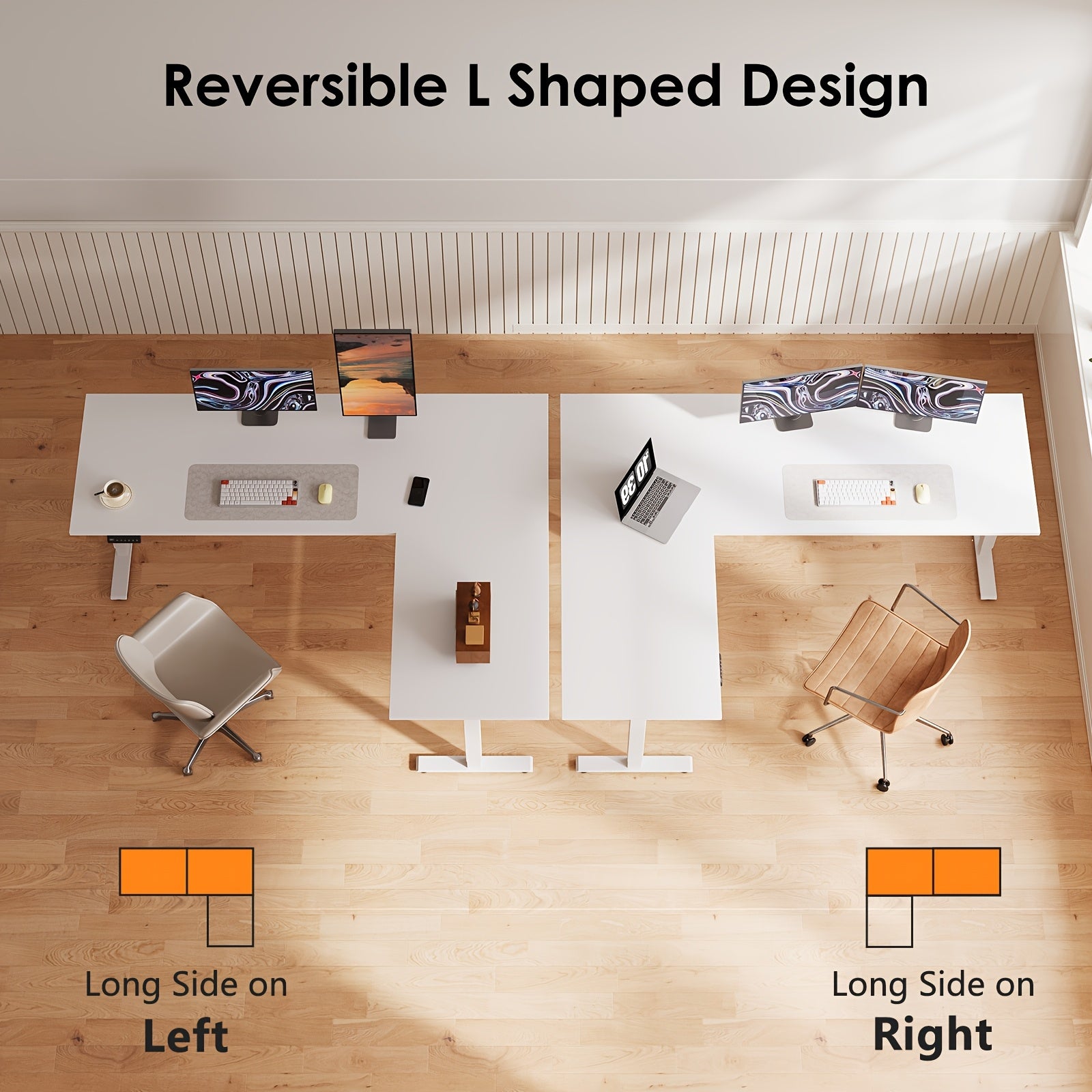 Electric L Shaped Standing Desk 63 Inch, Height Adjustable Corner Desk, Reversible Sit Stand Workstation For Home Office Or Reception Room