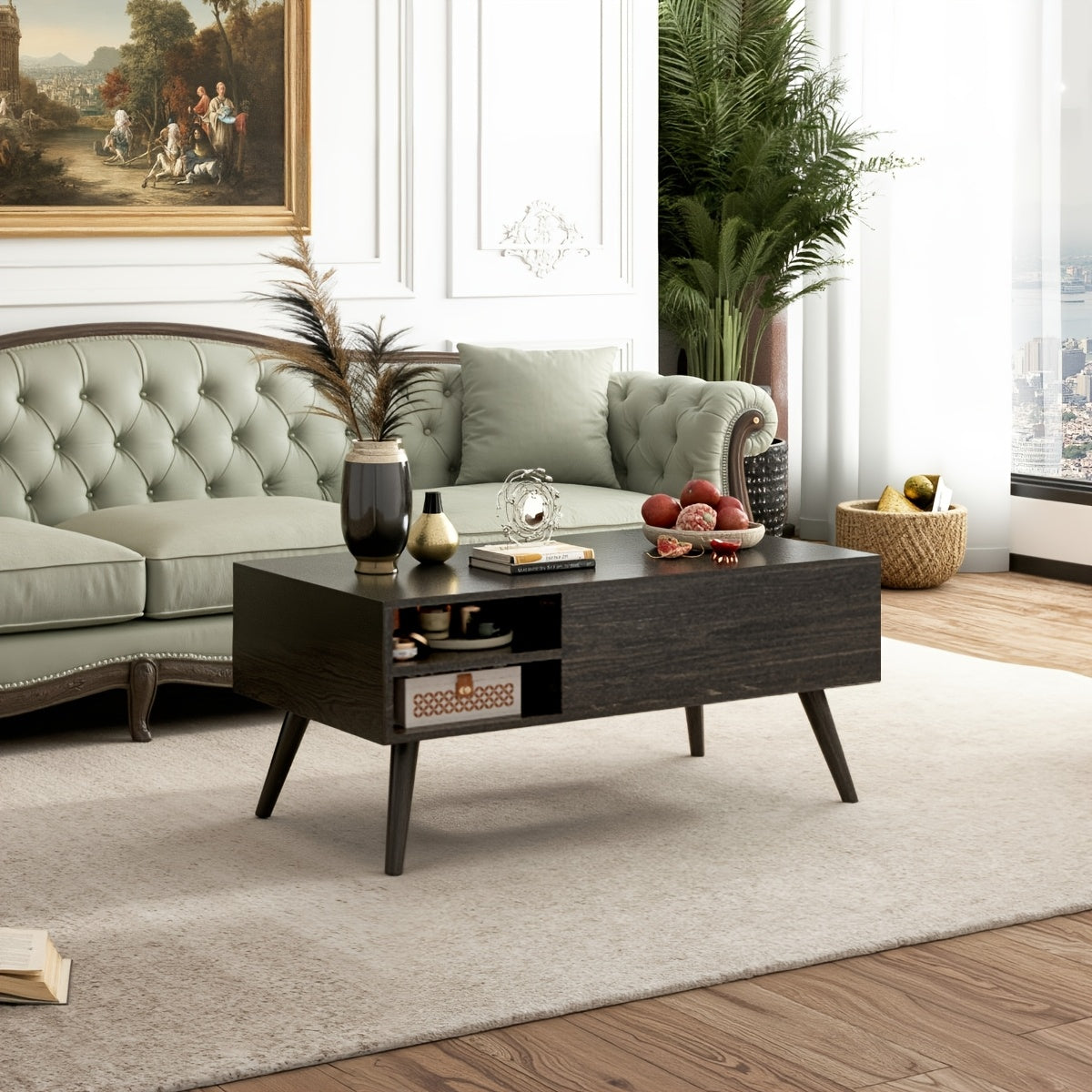 Adjustable Lift Top Coffee Table with Hidden Storage Shelf & Large Lift Tabletop - MDF Modern Lift-Top Center Table Suitable for Living Room, Office, Dining Room, Space-Saving Furniture with Hidden Compartment and Adjustable Shelves