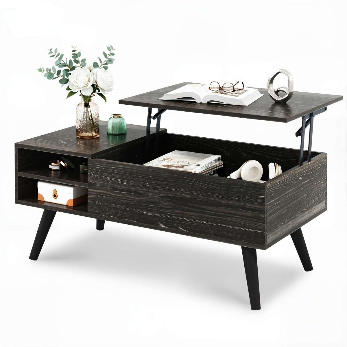 Adjustable Lift Top Coffee Table with Hidden Storage Shelf & Large Lift Tabletop - MDF Modern Lift-Top Center Table Suitable for Living Room, Office, Dining Room, Space-Saving Furniture with Hidden Compartment and Adjustable Shelves