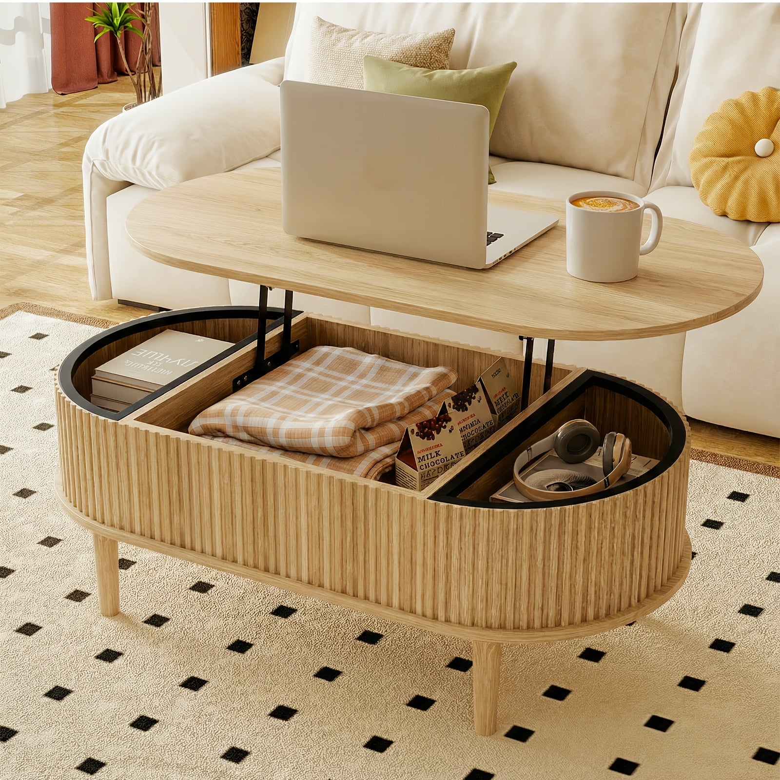 Lift Top Coffee Table | Vintage Style, Durable Wood Construction, Hidden Storage Compartment, Adjustable Storage Shelf, Modern Coffee Tables