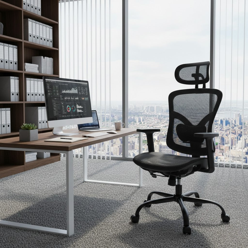 Ergonomic Mesh Office Chair | Mesh Computer Desk Chair with Adjustable Lumbar Support, 2D Headrest & Up and Down Armrest, Ergonomic Gaming Chair for Home Office, Black - PERLECARE