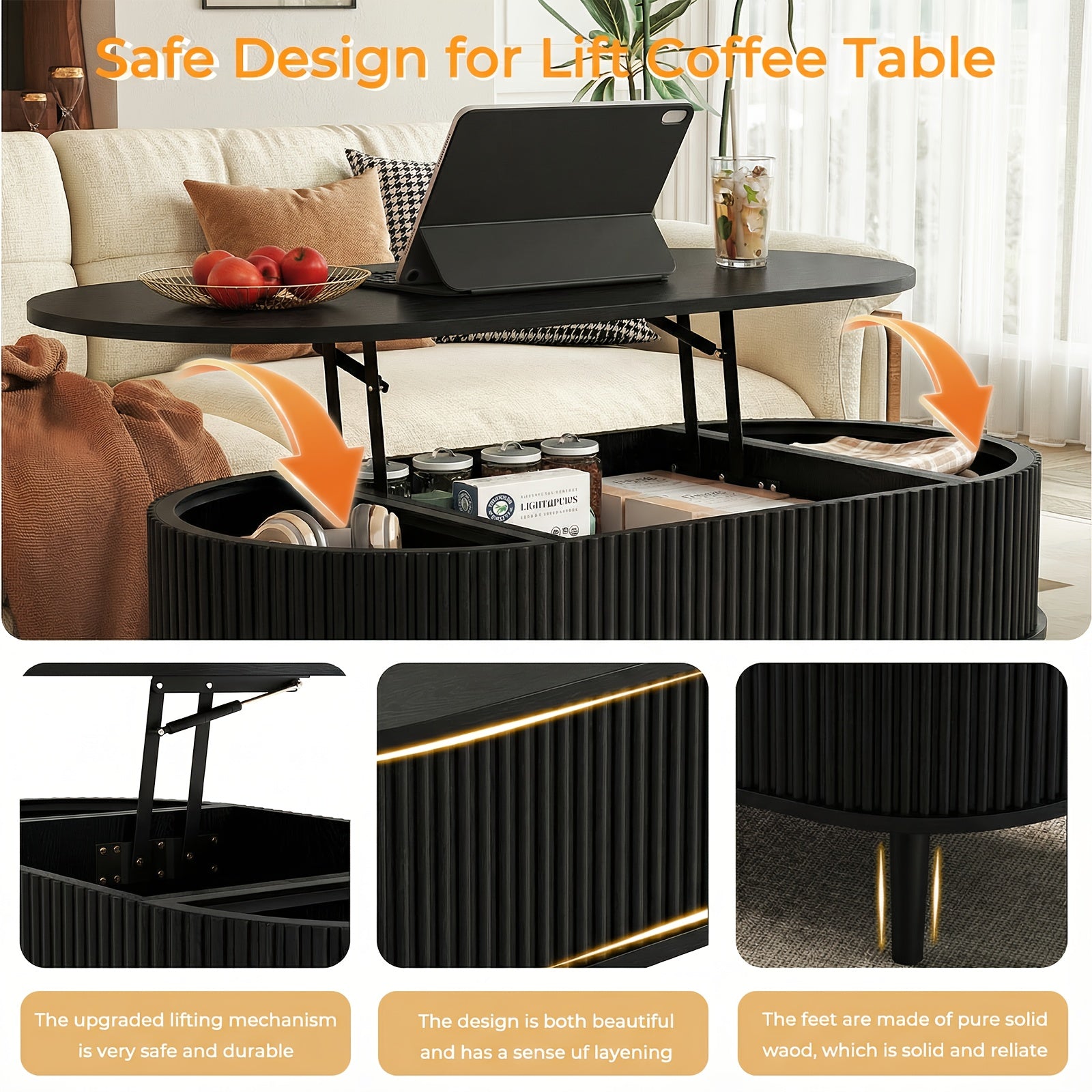 Lift Top Coffee Table | Vintage Style, Durable Wood Construction, Hidden Storage Compartment, Adjustable Storage Shelf, Modern Coffee Tables