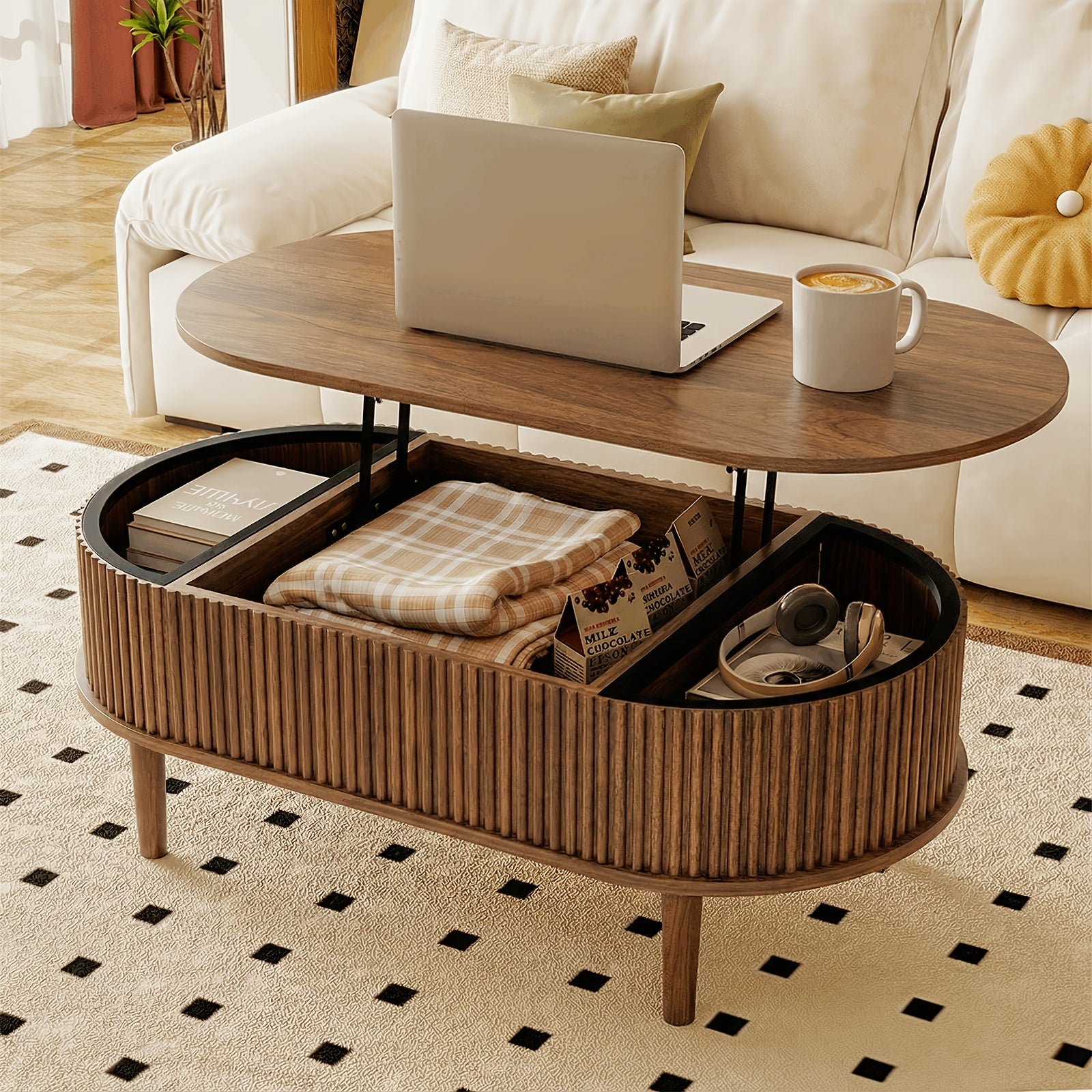 Lift Top Coffee Table | Vintage Style, Durable Wood Construction, Hidden Storage Compartment, Adjustable Storage Shelf, Modern Coffee Tables