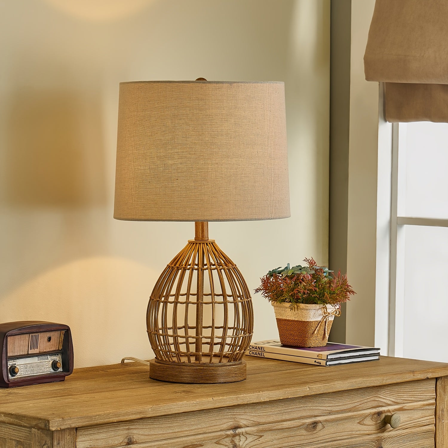 23-Inch White Table Lamp, Rustic Style Resin Bedside Lamp, Dimmable Side Table Lamp with White Lampshade, Suitable for Living Room, Bedroom, Study, and Office