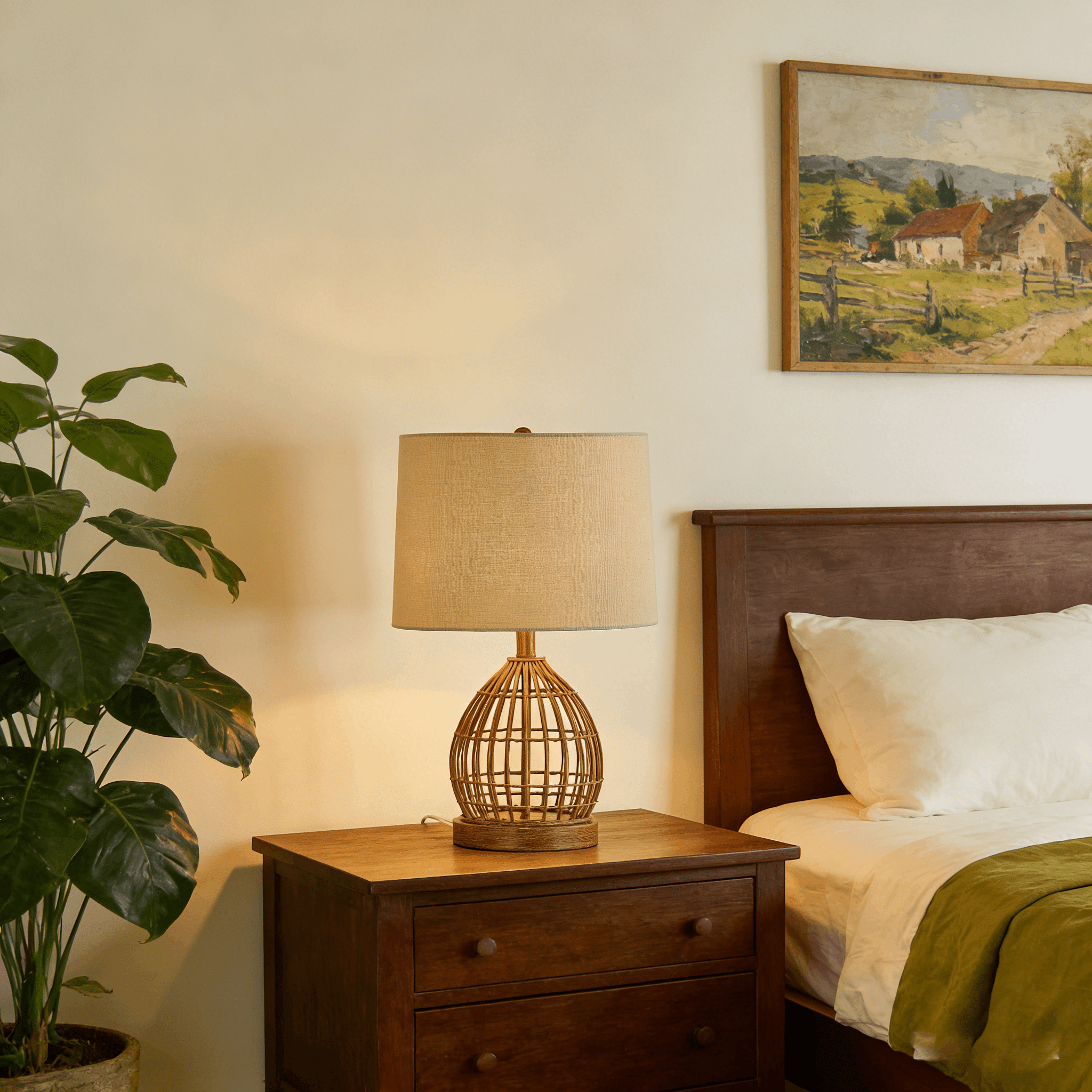 23-Inch White Table Lamp, Rustic Style Resin Bedside Lamp, Dimmable Side Table Lamp with White Lampshade, Suitable for Living Room, Bedroom, Study, and Office