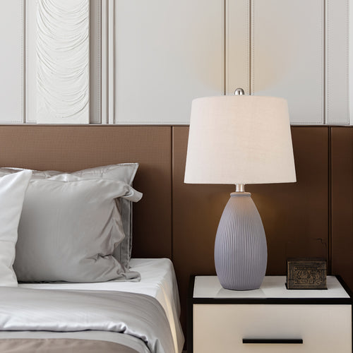 22 Inches Ceramic Table Lamps Set Of 2, 3-Way Dimmable Bedside Nightstand Lamps with Oatmeal Shade, Modern Grey\u002FBrown Desk Lamps for Bedroom, Living Room, Office, Study