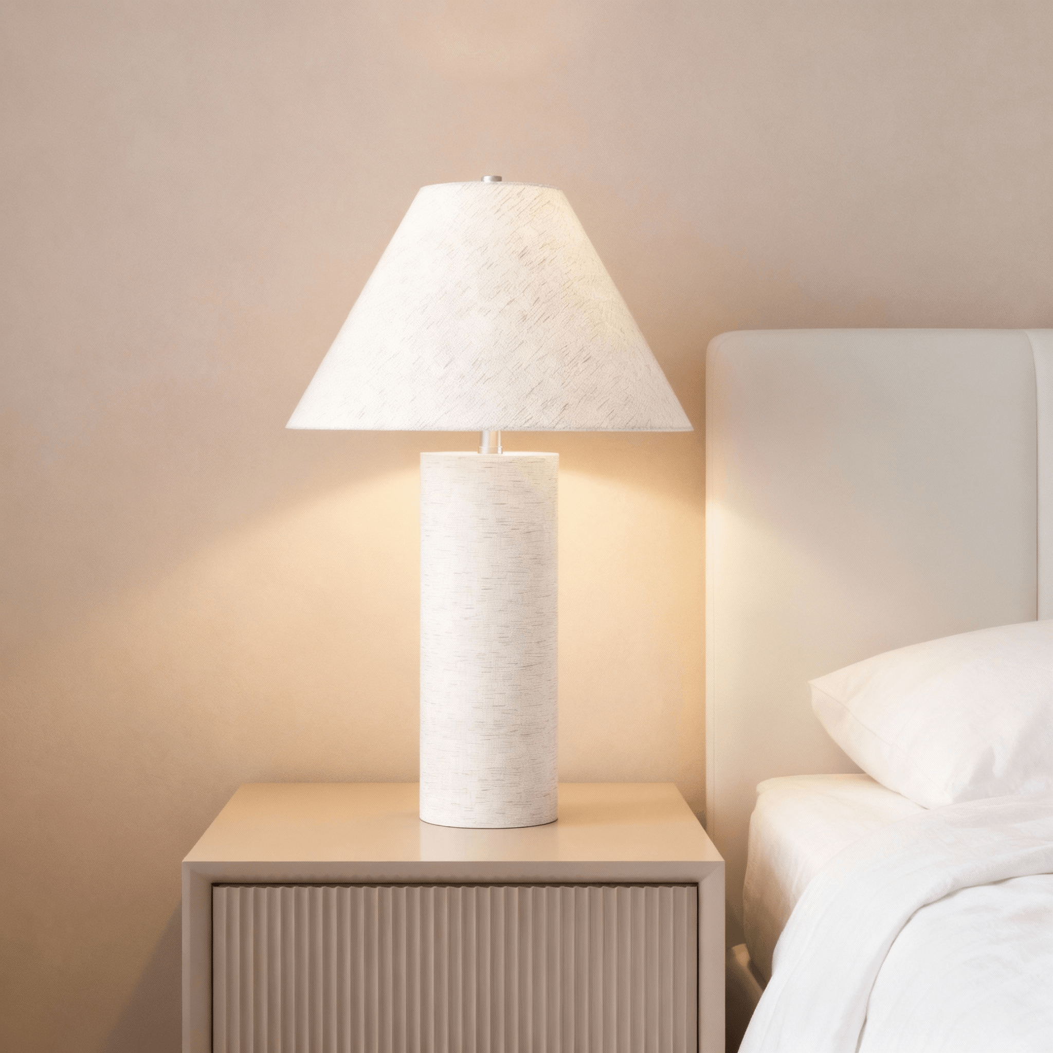 23-Inch White Table Lamp with a Modern Design and a Resin-wrapped Fabric Body, Suitable for Study Rooms, Living Rooms, Bedrooms, and Offices.