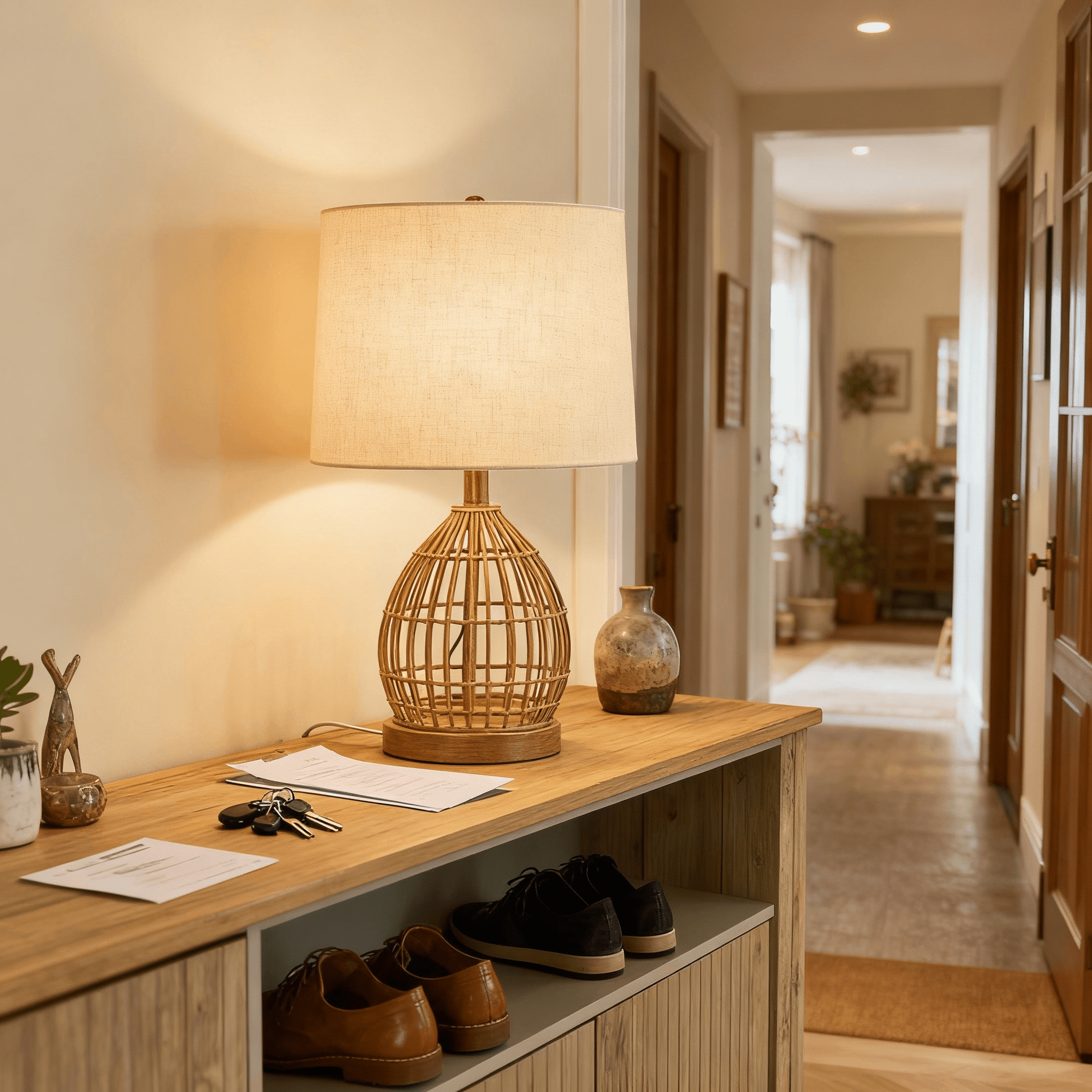 23-Inch White Table Lamp, Rustic Style Resin Bedside Lamp, Dimmable Side Table Lamp with White Lampshade, Suitable for Living Room, Bedroom, Study, and Office