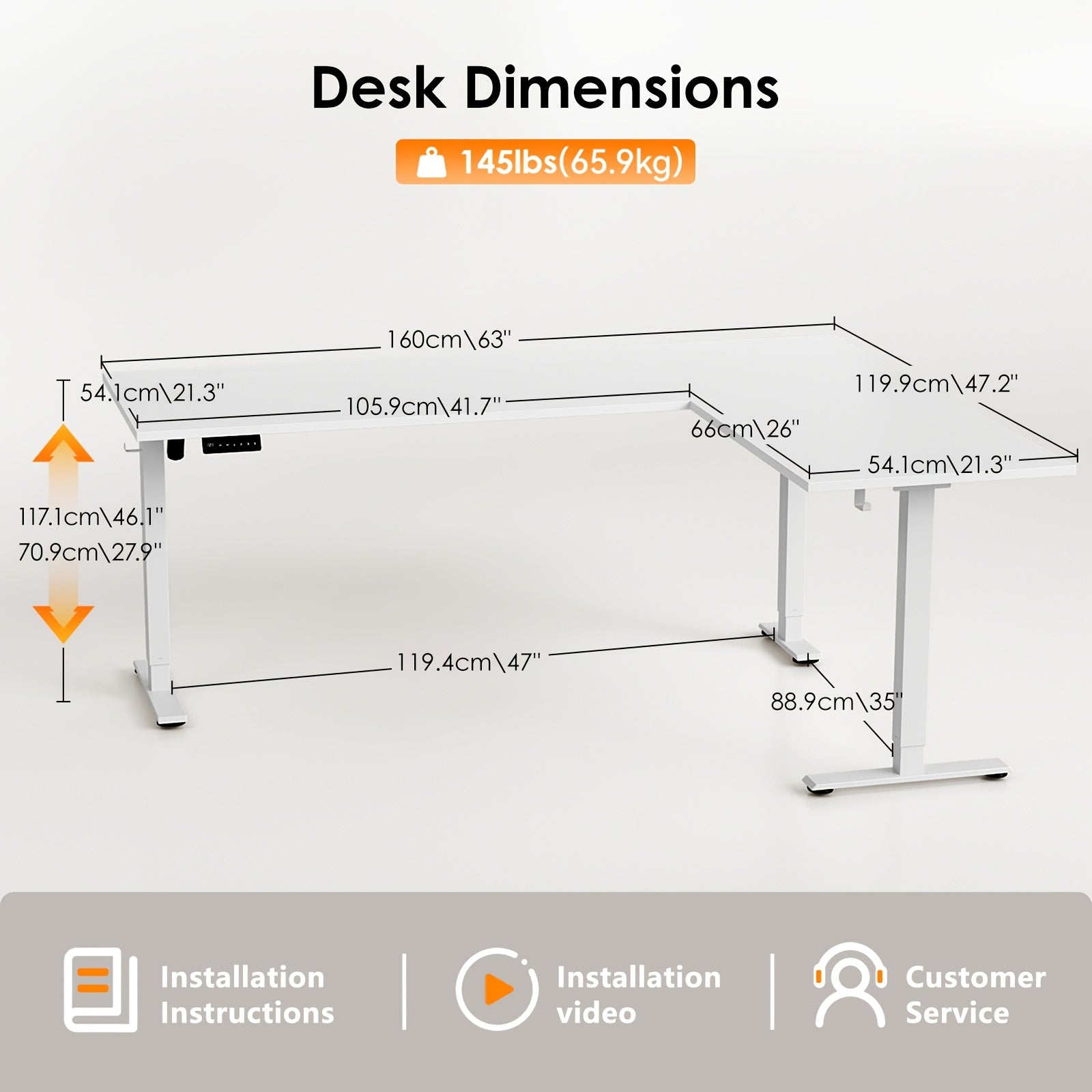 Electric L Shaped Standing Desk 63 Inch, Height Adjustable Corner Desk, Reversible Sit Stand Workstation For Home Office Or Reception Room
