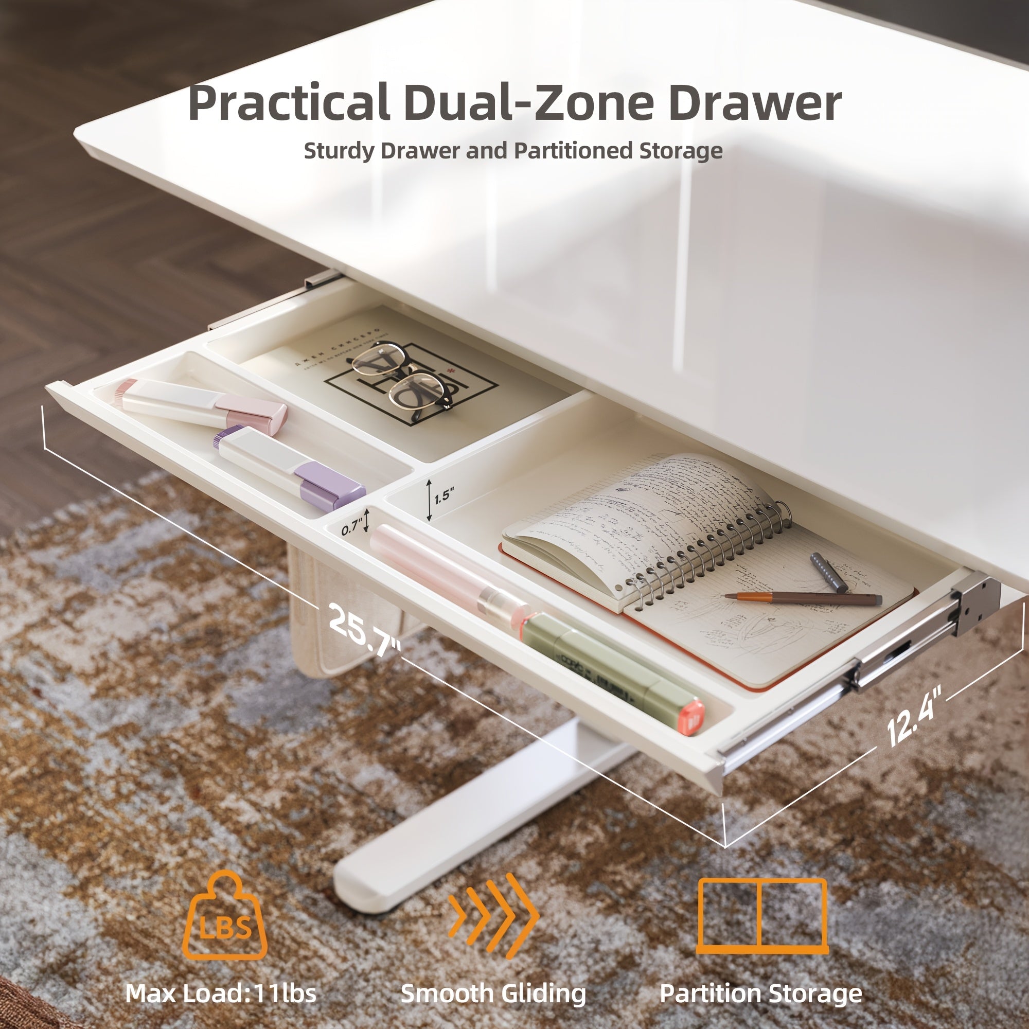 48\u002F55-inch Electric Height-Adjustable Glass Standing Desk with Drawers - Ultra-Thin Modern -Standing Table Suitable for Home Office, Gaming Desk, Study Desk, Quick Assembly, White\u002FBlack, Glass\u002FMetal, Adjustable Voltage