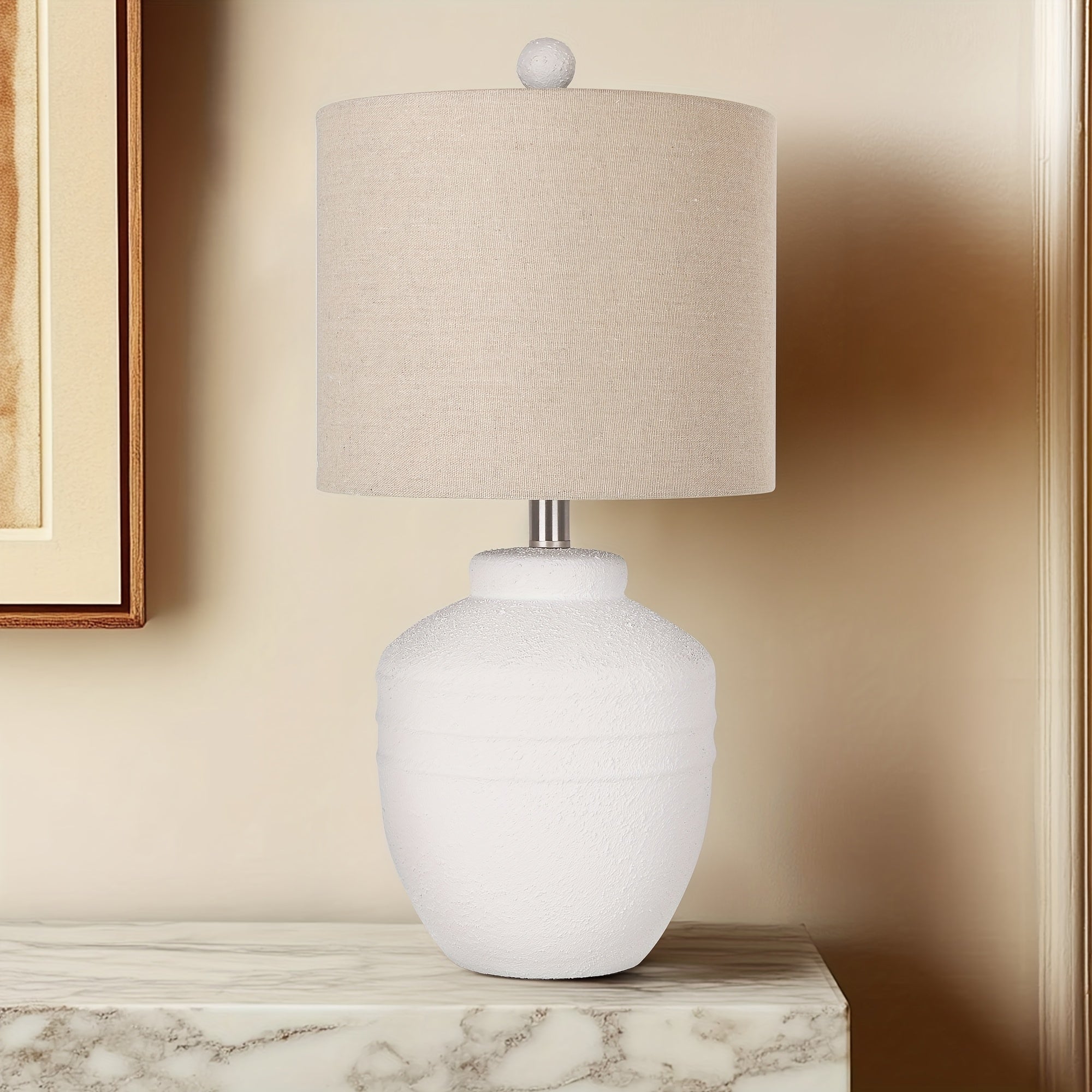 Farmhouse Jar Table Lamps 1pc, Rotary Switch Rustic Bedside Lamps with Beige Linen Shade NO Assembly Required, Pot Nightstand Lamps for Bedroom Living Room (LED Bulbs Included)